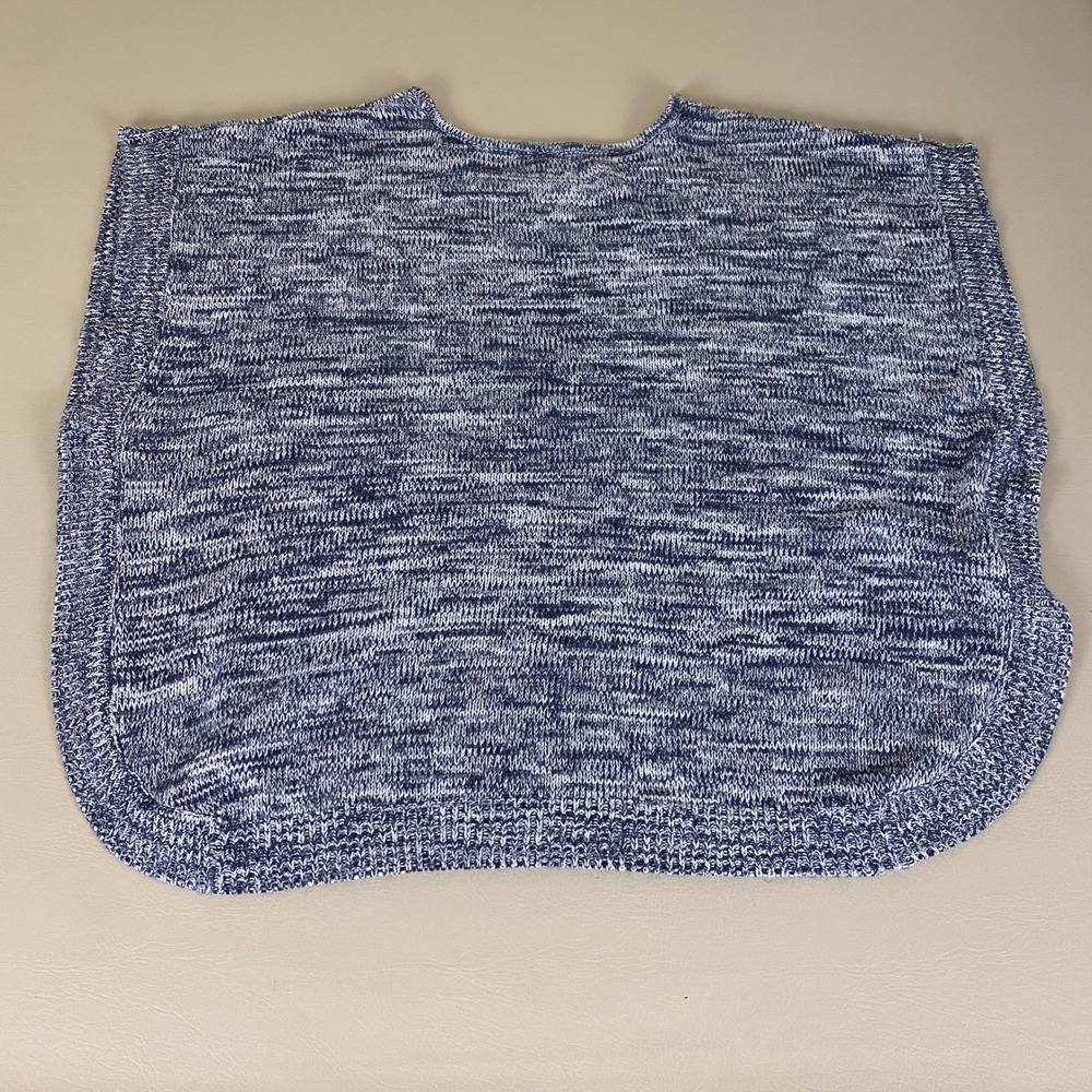 Blair Sweater Top Plus Size Women's 3X Blue Marled Knit Button Poncho Crew Neck - Picture 9 of 10